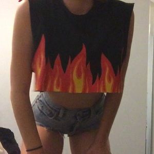 LF black cropped flame tank